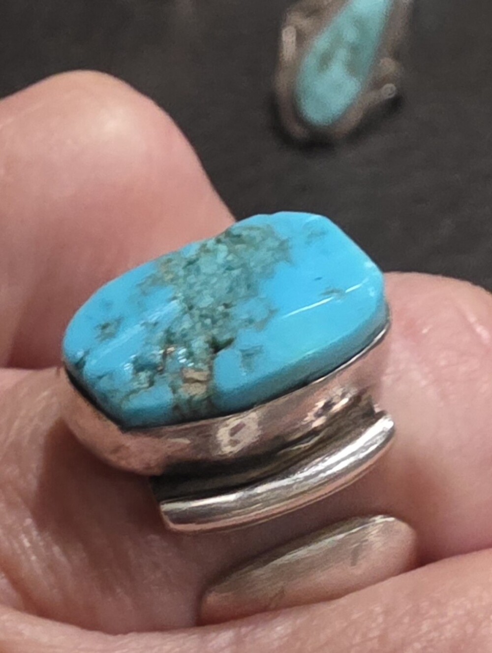 Kingman Turquoise Set In Sterling Silver   Signed Lilly Barrack, NA